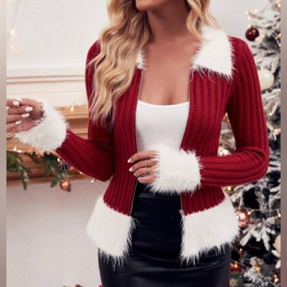 LAST ONE Holiday Fuzzy Fur Trim Sweater